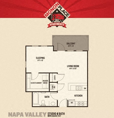 Studio Floor Plan at Monon Living, Indiana, 46220